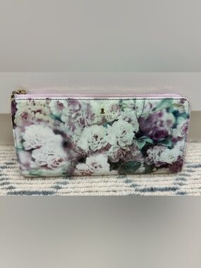LANVIN En Bleu Lavender Floral Print Leather L-Shaped Zip Long Wallet/Clutch